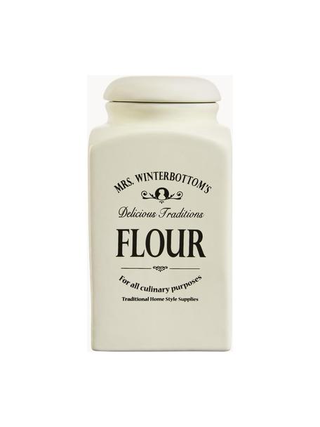 Boîte de conservation Mrs Winterbottoms Flour, Grès cérame, Blanc crème, noir, larg. 11 x haut. 21 cm, 1,3 l