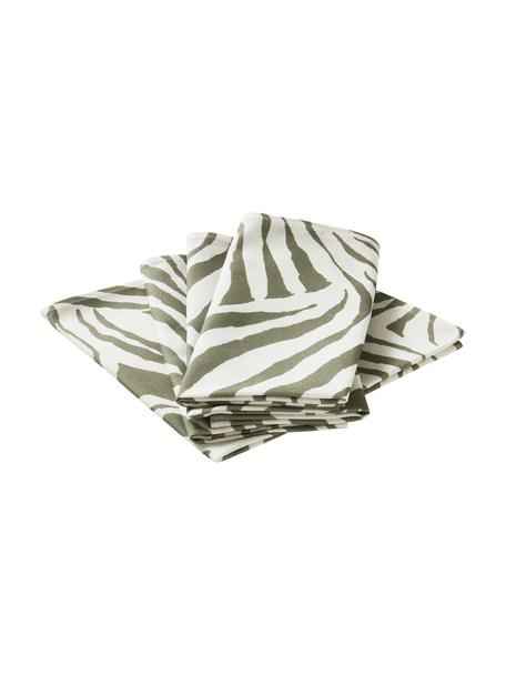 Bavlněné ubrousky se vzorem zebry Zadie, 4 ks, 100 % bavlna, Olivová, krémově bílá, Š 45 cm, D 45 cm