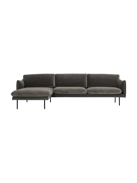 Samt-Ecksofa Moby mit Metall-Füssen, Bezug: Samt (Hochwertiger Polyes, Gestell: Massives Kiefernholz, FSC, Samt Braungrau, B 280 x T 160 cm, Eckteil links