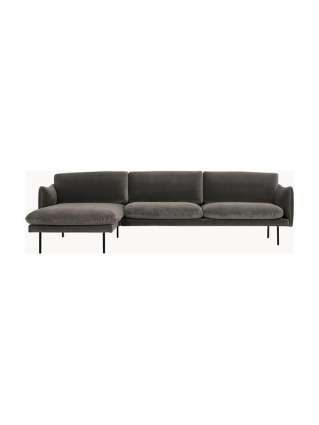 Sofa narożna z aksamitu Moby, Tapicerka: aksamit (wysokiej jakości, Stelaż: lite drewno sosnowe z cer, Nogi: metal malowany proszkowo, Taupe aksamit, S 280 x G 160 cm, lewostronna
