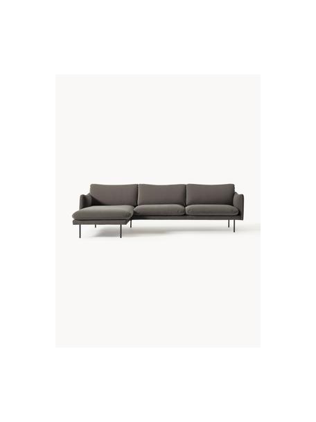 Sofa narożna z aksamitu Moby, Tapicerka: aksamit (wysokiej jakości, Stelaż: lite drewno sosnowe z cer, Nogi: metal malowany proszkowo, Taupe aksamit, S 280 x G 160 cm, lewostronna
