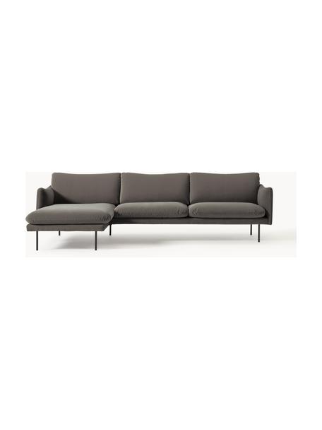 Sofa narożna z aksamitu Moby, Tapicerka: aksamit (wysokiej jakości, Stelaż: lite drewno sosnowe, Nogi: metal malowany proszkowo , Taupe aksamit, S 280 x G 160 cm, lewostronna