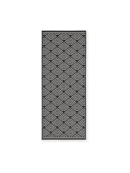 In- & outdoor loper Milano met grafisch patroon, Bovenzijde: 70% gerecycled polypropyl, Zwart, wit, B 80 x L 200 cm