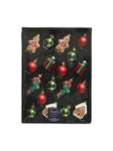 Set de adornos navideños de vidrio soplado artesanalmenteio Margot, 18 uds., Vidrio, Rojo, verde, dorado, Set de diferentes tamaños