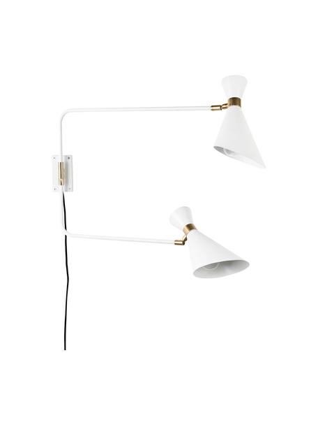 Große Verstellbare Wandleuchte Double Shady mit Stecker, Dekor: Metall, vermessingt, Weiß, Messingfarben, B 87 x H 60 cm