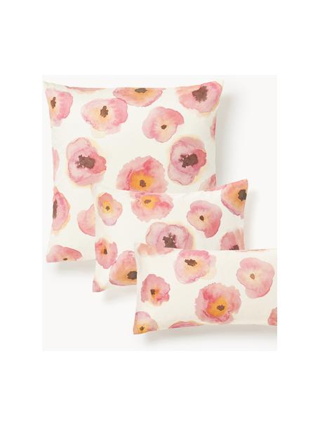 Funda de almohada de satén de algodón con estampado floral Fiorella, Blanco crema, multicolor, An 45 x L 110 cm