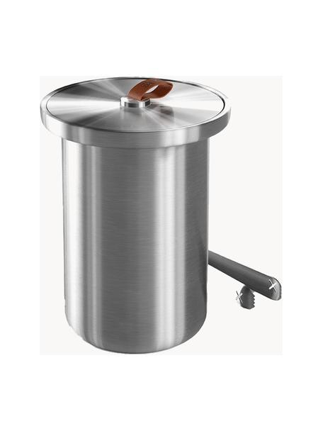 Weinkühler Cooler aus Metall, Griff: Leder, Silberfarben, Ø 18 x H 22 cm