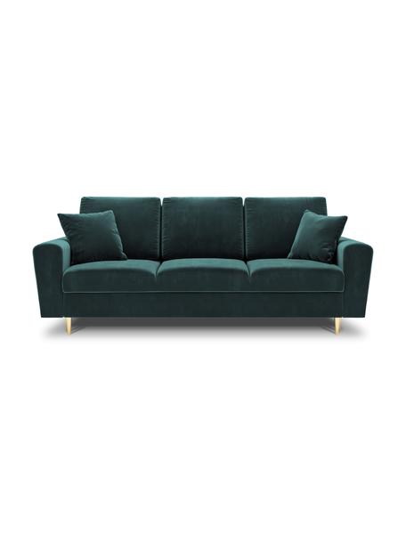 Canapé d'angle 3 places velours avec rangement Moghan, Vert, couleur dorée, larg. 235 x prof. 100 cm