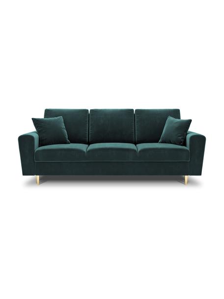 Sofa rozkładana z aksamitu z miejscem do przechowywania Moghan (3-osobowa), Tapicerka: 100% aksamit poliestrowy , Nogi: metal powlekany, Petrol, S 235 x G 100 cm