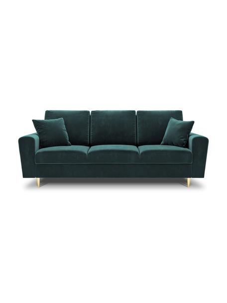Zamatová pohovka na spanie s úložným priestorom Moghan (3-miestna), Zamatová zelená, odtiene zlatej, Š 235 x H 100 cm