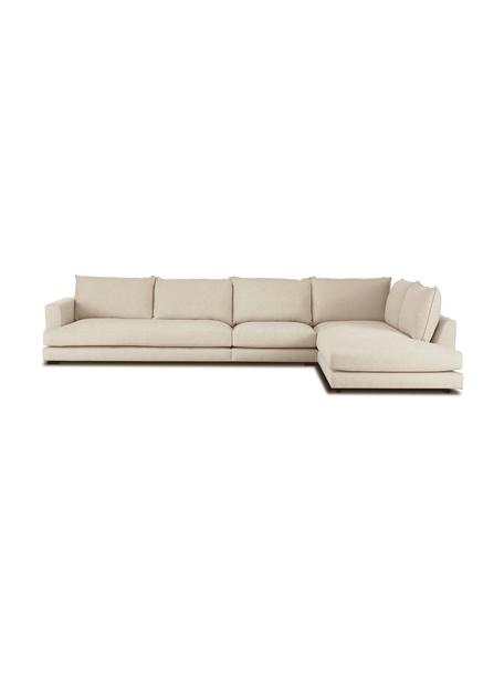 Divano angolare XL Tribeca, Rivestimento: 100% poliestere Il rivest, Struttura: legno di faggio massiccio, Piedini: legno massiccio di faggio, Tessuto beige scuro, Larg. 405 x Prof. 228 cm, chaise-longue a destra