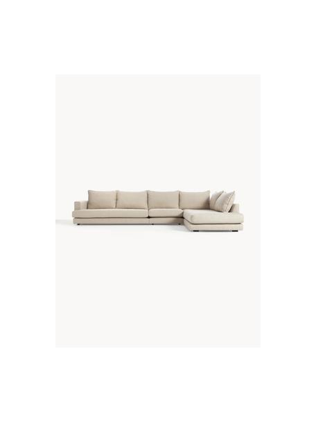 Sofa narożna XL Tribeca, Tapicerka: 100% poliester Dzięki tka, Stelaż: lite drewno sosnowe, Nogi: lite drewno sosnowe lakie, Beżowa tkanina, S 405 x G 228 cm, prawostronna