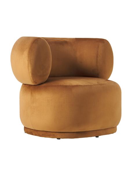 Fluwelen fauteuil Cori in caramelkleurig, Bekleding: 100 % polyester (fluweel), Frame: eucalyptushout, Fluweel caramelkleurig, B 100 cm x H 84 cm