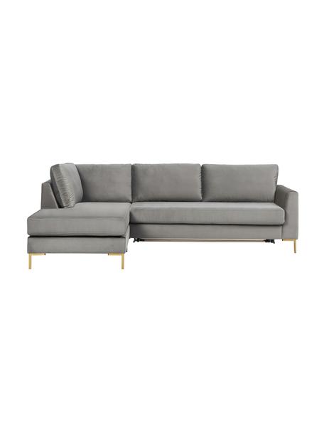 Samt-Schlafsofa Luna (3-Sitzer) mit Matratze, Bezug: 100 % Polyester, Oeko-Tex, Gestell: Massives Buchenholz, Schi, Samt Hellgrau, B 270 x T 184 cm, Eckteil links
