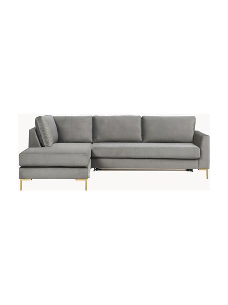 Rozkładana sofa narożna z aksamitu Luna (3-osobowa), Tapicerka: 100% poliester, certyfika, Stelaż: lite drewno bukowe, drewn, Nogi: metal galwanizowany, Szary aksamit, S 270 x G 184 cm, lewostronna