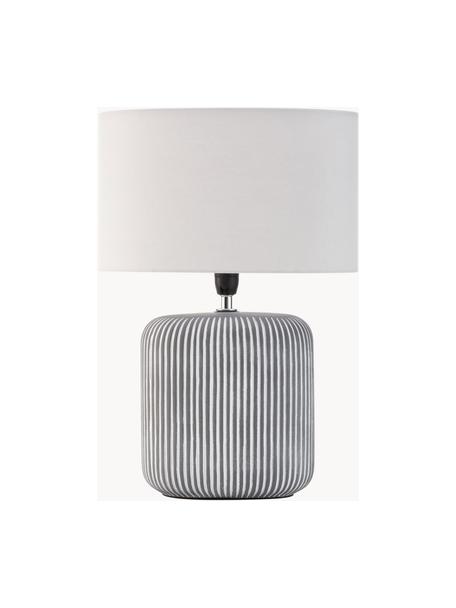 Gestreifte Ovale Keramik-Tischlampe Pure Shine, Lampenschirm: Stoff, Lampenfuß: Keramik, Weiß, Grau, Ø 27 x H 38 cm