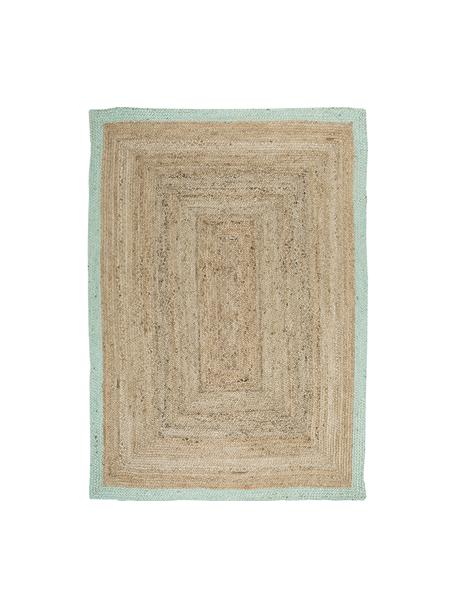 Ručně tkaný koberec z juty s mátově zeleným okrajem Shanta, 100 % juta, Juta, zelená máta, Š 80 cm, D 150 cm (velikost XS)