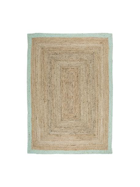 Ręcznie wykonany dywan z juty Shanta, 100% juta, Beżowy, miętowy zielony, S 80 x D 150 cm (Rozmiar XS)