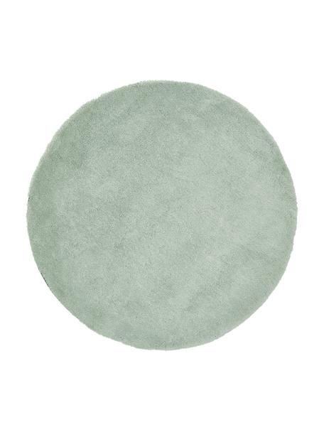 Rond hoogpolig vloerkleed Leighton in mintgroen, Bovenzijde: microvezels (100% polyest, Onderzijde: 70% polyester, 30% katoen, Mintgroen, Ø 120 cm (maat S)
