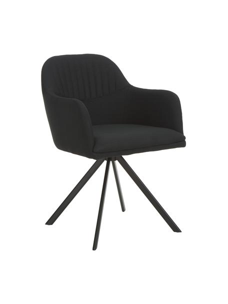 Chaise rembourrée pivotante à accoudoirs Lola, Tissu noir, noir, larg. 53 x prof. 55 cm