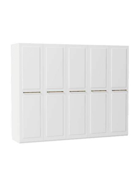 Szafa modułowa Charlotte, 5-drzwiowa, różne warianty, Korpus: płyta wiórowa pokryta mel, Biały, W 200 cm, Basic