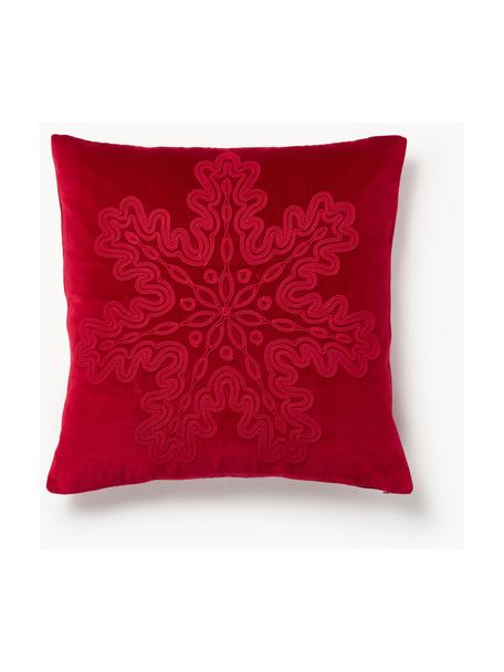 Housse de coussin en velours avec motif hivernal Celeste, Rouge, larg. 60 x long. 60 cm