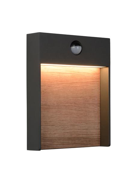 LED-Außenwandleuchte Jellum mit Bewegungsmelder, Dekor: Holz, Anthrazit, Holz, B 18 x H 23 cm