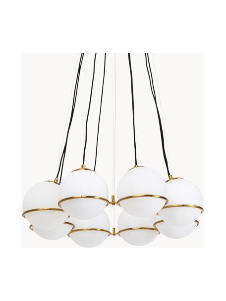 Grote hanglamp Globes, Baldakijn: gecoat metaal, Decoratie: gecoat metaal, Wit, goudkleurig, Ø 71 x H 130 cm