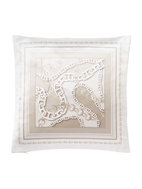 Kussenhoes Chiarina in zijdelook met kettingprint, 100% polyester, Wit, beige, B 45 x L 45 cm