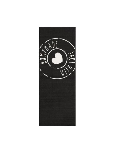 Keukenloper Homemade with Love, antislip, Onderzijde: latex, Wit met zwarte vlekken, B 67 x L 180 cm