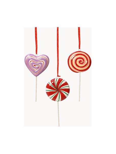 Set 3 ciondoli di Natale Bonbons, Dolomite, Rosso, lilla, bianco, Larg. 6 x Alt. 12 cm