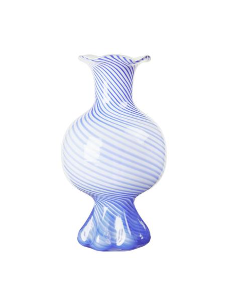 Mondgeblazen glazen vaas Mella, Mondgeblazen glas, Blauw, wit, Ø 18 x H 30 cm