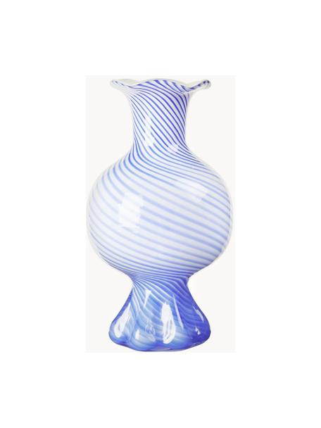 Mondgeblazen glazen vaas Mella, Mondgeblazen glas, Blauw, wit, Ø 18 x H 30 cm