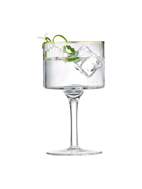 Copas de vino sopladas artesanalmente con relieve Palermo, 4 uds., Vidrio, Transparente con borde dorado, Ø 10 x Al 17 cm, 320 ml