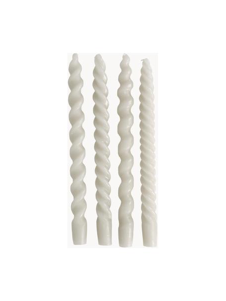 Velas candelabro Spiral, 4 uds., Cera, Gris claro, Al 31 cm