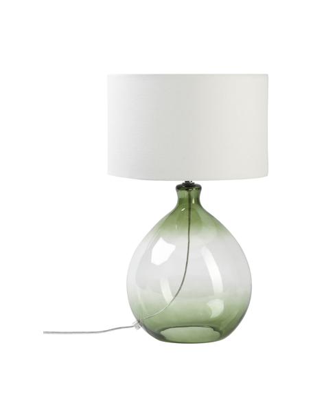 Lámpara de mesa grande de vidrio Zoya, Pantalla: tela (100% poliéster), Cable: plástico, Blanco, verde, Ø 30 x Al 51 cm