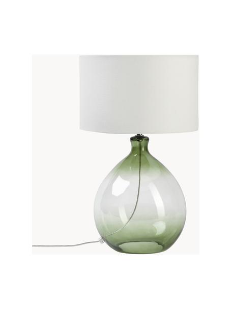 Grote tafellamp Zoya met glazen voet, Lampenkap: linnen (100% polyester), Lampvoet: keramiek, Wit, groen, Ø 30 x H 51 cm