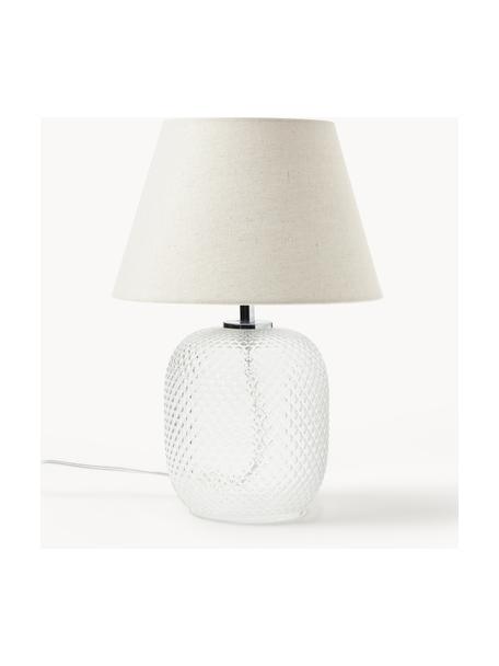 Petite lampe à poser avec pied en verre transparent Cornelia, Beige, blanc, Ø 28 x haut. 38 cm