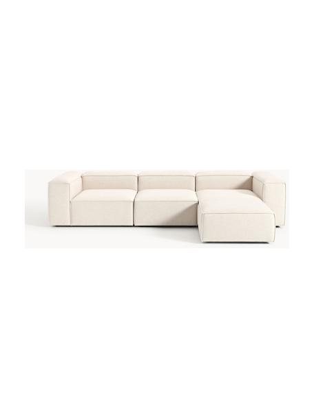 Canapé modulable 4 places en mélange de lin avec pouf Lennon, Mélange de lin beige, larg. 329 x prof. 207 cm