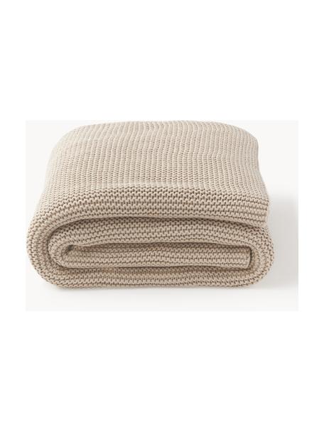 Plaid en tricot Adalyn, 100 % coton bio, certifié GOTS, Beige clair, larg. 150 x long. 200 cm