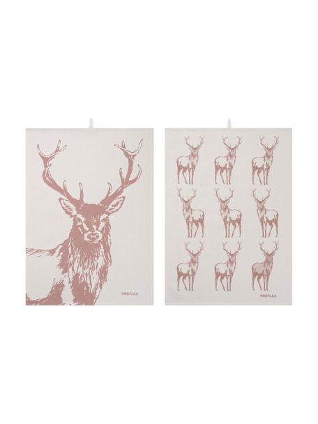 Sada utěrek s motivy jelena Hjort, 2 díly, 100% bavlna, Oříškově hnědá, béžová, Š 50 cm, D 70 cm