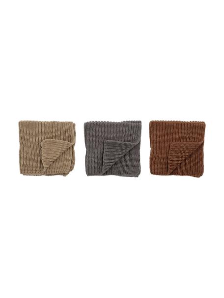 Set 3 strofinacci in cotone Ninna, 100% cotone, Beige, marrone, grigio, Larg. 27 x Lung. 27 cm