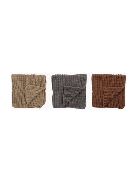 Katoenen theedoeken Ninna, set van 3, 100% katoen, Beige, donkergrijs, bruin, B 27 x L 27 cm