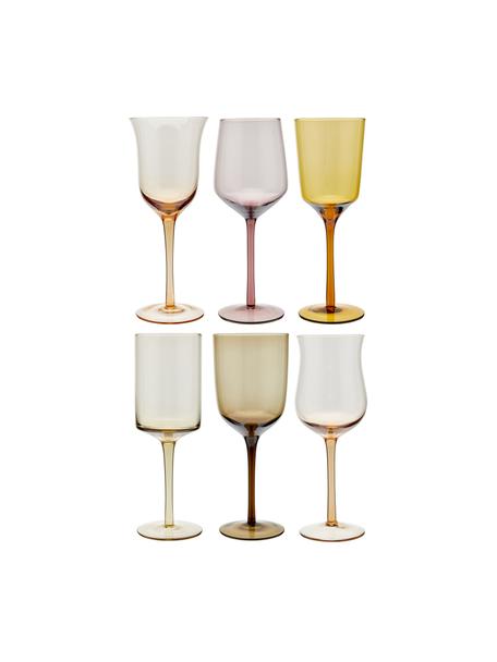 Ručne fúkaný pohár na víno v rôznych farbách a tvaroch Diseguale, 6 ks, Fúkané sklo, Viacfarebná, Ø 7 x V 24 cm, 250 ml