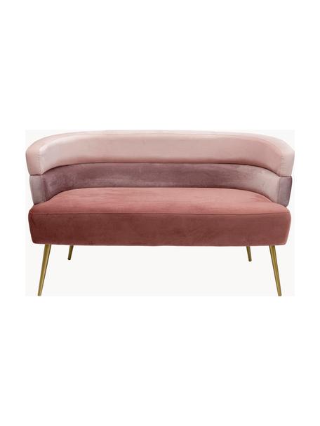 Divano retrò 2 posti in velluto Sandwich, Rivestimento: velluto di poliestere, Piedini: metallo verniciato a polv, Velluto tonalità rosa, Larg. 125 x Prof. 64 cm
