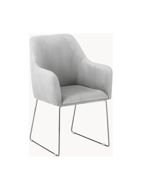 Sedia con braccioli in velluto Isla, Rivestimento: velluto (poliestere) Con , Gambe: metallo rivestito, Velluto grigio chiaro, argentato, Larg. 44 x Prof. 44 cm