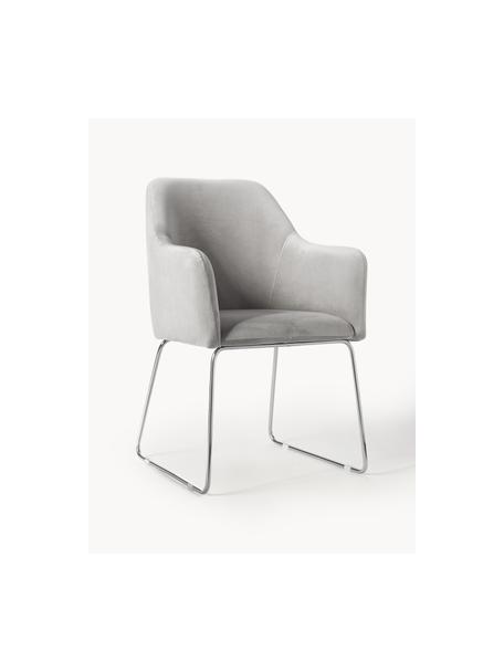 Zamatová stolička s opierkami Isla, Zamatová svetlosivá, odtiene striebornej, Š 58 x H 62 cm