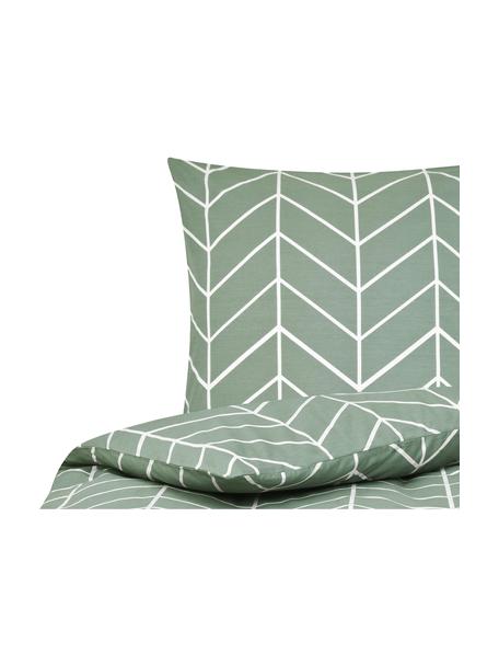 Bavlněné povlečení s grafickým vzorem Mirja, Zelená, bílá, vzor, 135 x 200 cm + 1 polštář 80 x 80 cm