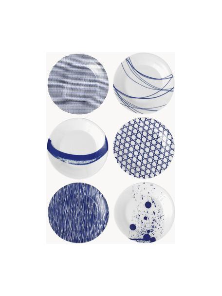 Platos pequeños de porcelana Pacific Blue, 6 uds., Porcelana, Blanco, azul oscuro, Ø 16 cm