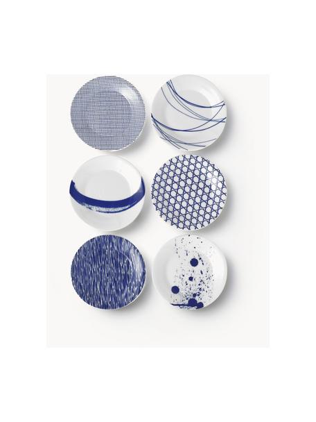 Súprava tanierov z porcelánu Pacific Blue, 6 dielov, Porcelán, Biela, tmavomodrá, Ø 16 cm